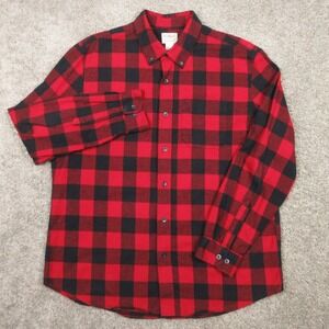 LL Bean Shirt Mens XL Red Black Buffalo Check Plaid Twill Flannel Button Up